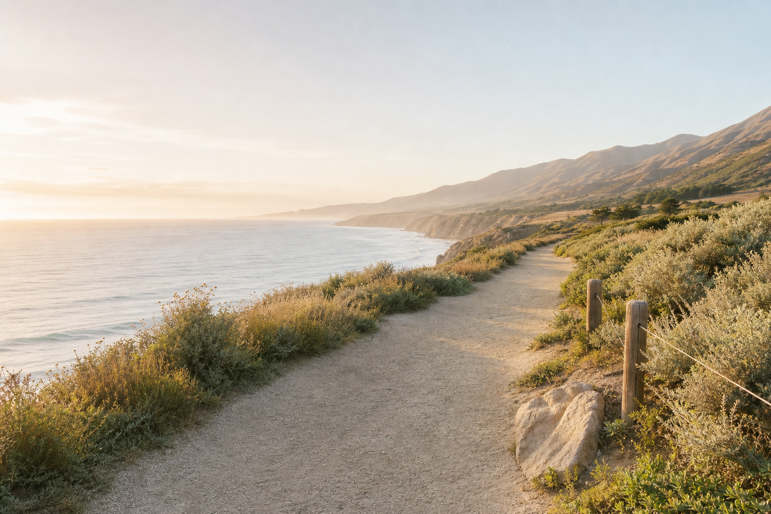 A quiet path toward a calm horizon at first light